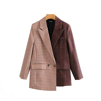 

SONDR Patchwork Plaid Irregular Blazer Coat Women 2020 Jacket Notched Collar Long Sleeve Female Outerwear Chic Tops Overcoat