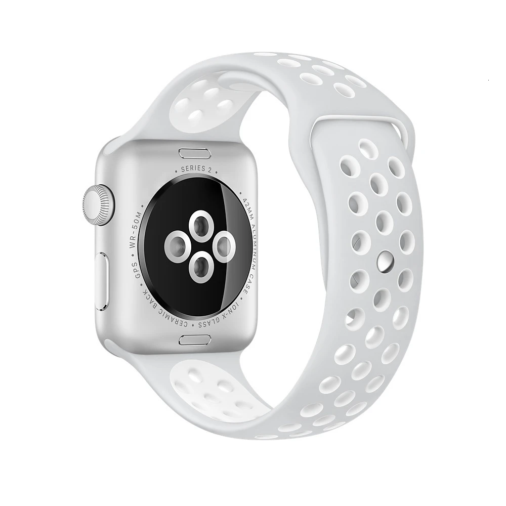 Silver White Мягкий силиконовый сменный Браслет для Apple Watch 42 мм ремешок 44 мм дышащий iwatch серии 5 4 3 2 1 42 мм ремешок для часов 38 мм ремешок - Цвет ремешка: Silver White