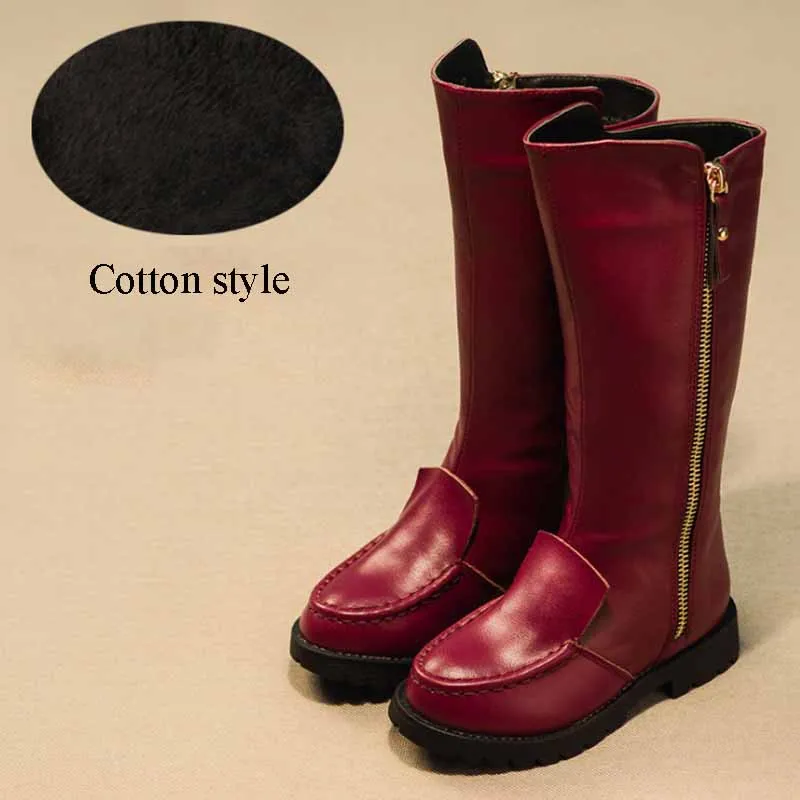 red cotton Сапоги из натуральной кожи сапоги upper Boots, платье принцессы модная детская одежда теплые сапожки, наряд для родителей и ребенка зимние Высокие ботинки на шнуровке - Цвет: red cotton