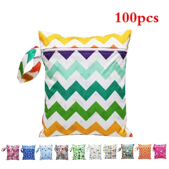 

100pcs/lot Printed Wet Bag Diaper Bag Waterproof Dry Wet Bag Nappy Bags Pail Liner Laundry Bag For Baby Reusable Cloth Diaper