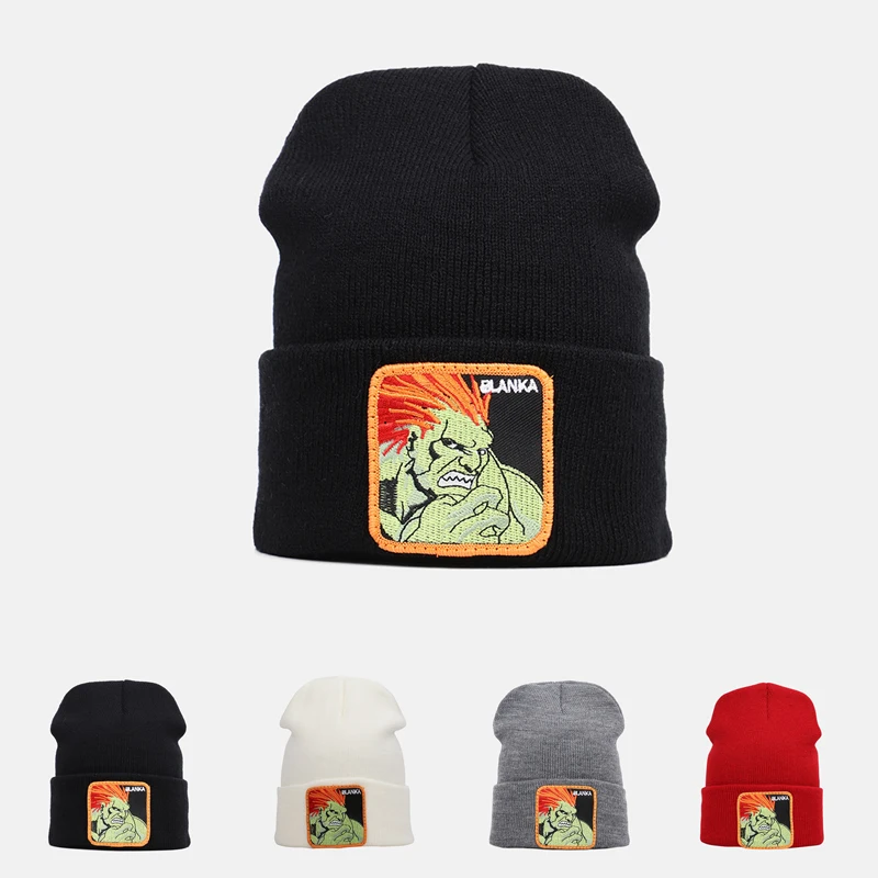 

2019 New Tropical Rainforest Green Man Blanc Blanka Embroidery Knit Hat Hooded Cap Hip Hop Skullies Beanies