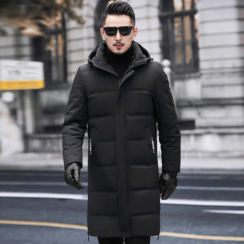 Новая зимняя высококачественная мужская длинная куртка с капюшоном, утеплённая теплая куртка с белым утиным пухом, толстое пальто размера плюс M-6XL, 7XL, 8XL