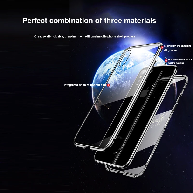 Магнитный чехол для Iphone XS MAX XR X XS 78 6 6S plus Адсорбция магнитного металла двойное закаленное стекло чехол