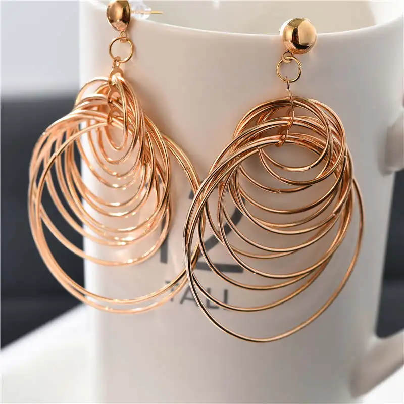 

Fashion Gold Drop Earrings For Women 2019 New Vintage Exaggerated Round Geometric Dangle Earring Statement Jewelry