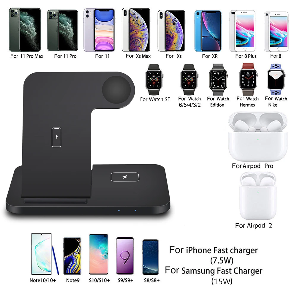 15W Qi Wireless Charger Stand for iPhone 12 11 XS XR X 8 3 in 1 Fast Charging Dock Station For Apple Watch iwatch 6 SE 5 4 3 2