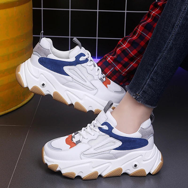 

2020 Spring Women Platform Chunky Sneakers Designers Mixed Colors Lace Up Woman Casual Shoes Basket Female Sports Old Dad Shoes