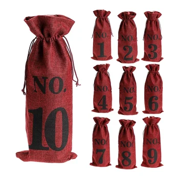 

1 to 10 Burlap Wine Bags Blind Wine Tasting,Wine Bags Wedding Table Numbers,Wine Tasting Bags,Party,Christmas,10 Pcs,Red