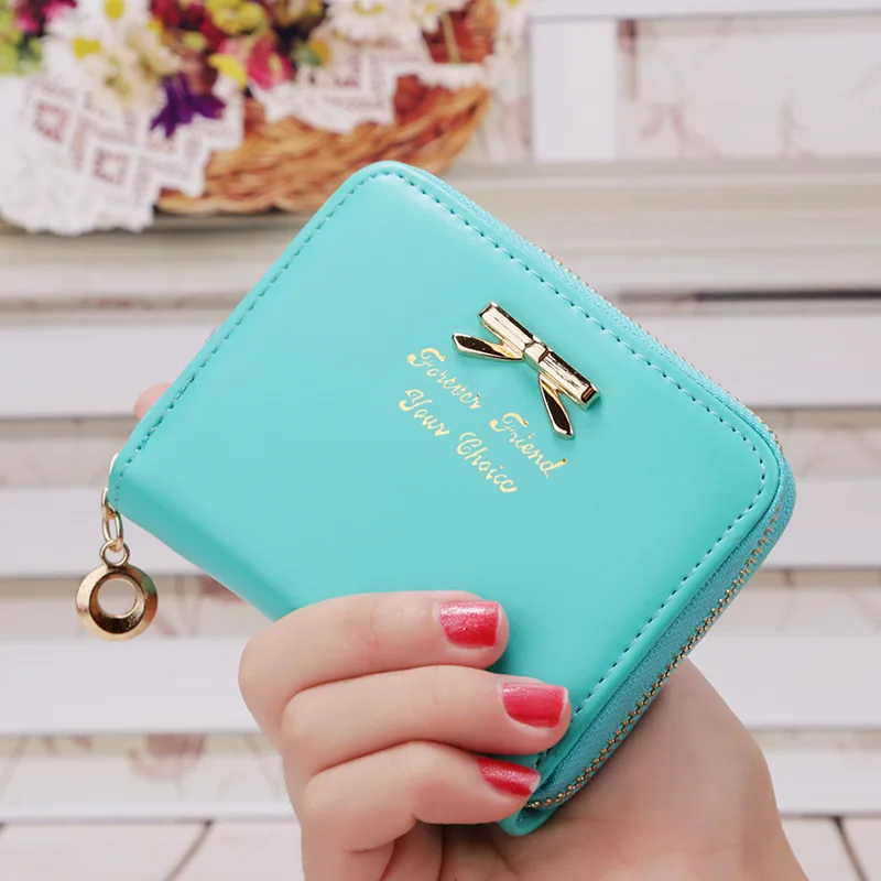 

2019 High quality Brand Wallet Women Bowknot Small Purse PU Artificial Leather Wallet Female Zipper Coin Purse Wallet overwatch