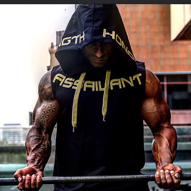 Hommes débardeurs vêtements de sport Fitness sweat à capuche sans manches gilets coton Singlets hommes Joggers gilet musculation vêtements de sport 1