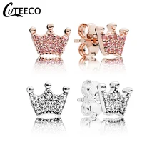CUTEECO розовое золото, розовый циркон волшебные серьги-гвоздики в форме короны серьги простые темпераментные модные серьги для женщин Свадебные украшения подарок