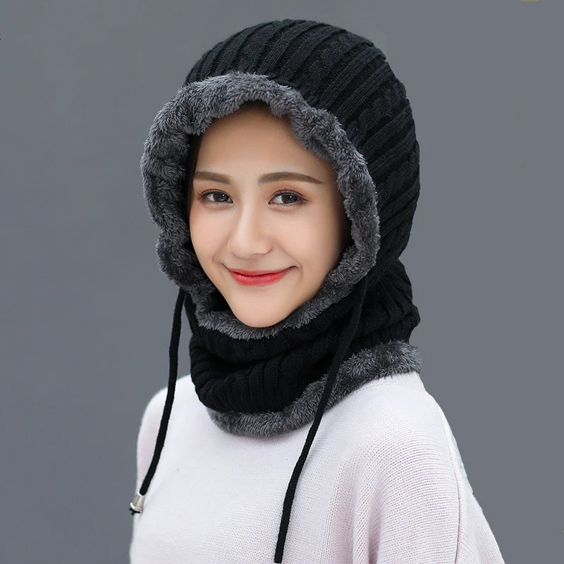 

Simple Woman Skullies Beanies Riding Windproof Mask Ear Protect Balaclava Winter Hats For Women Thick Warm Knitted Cap