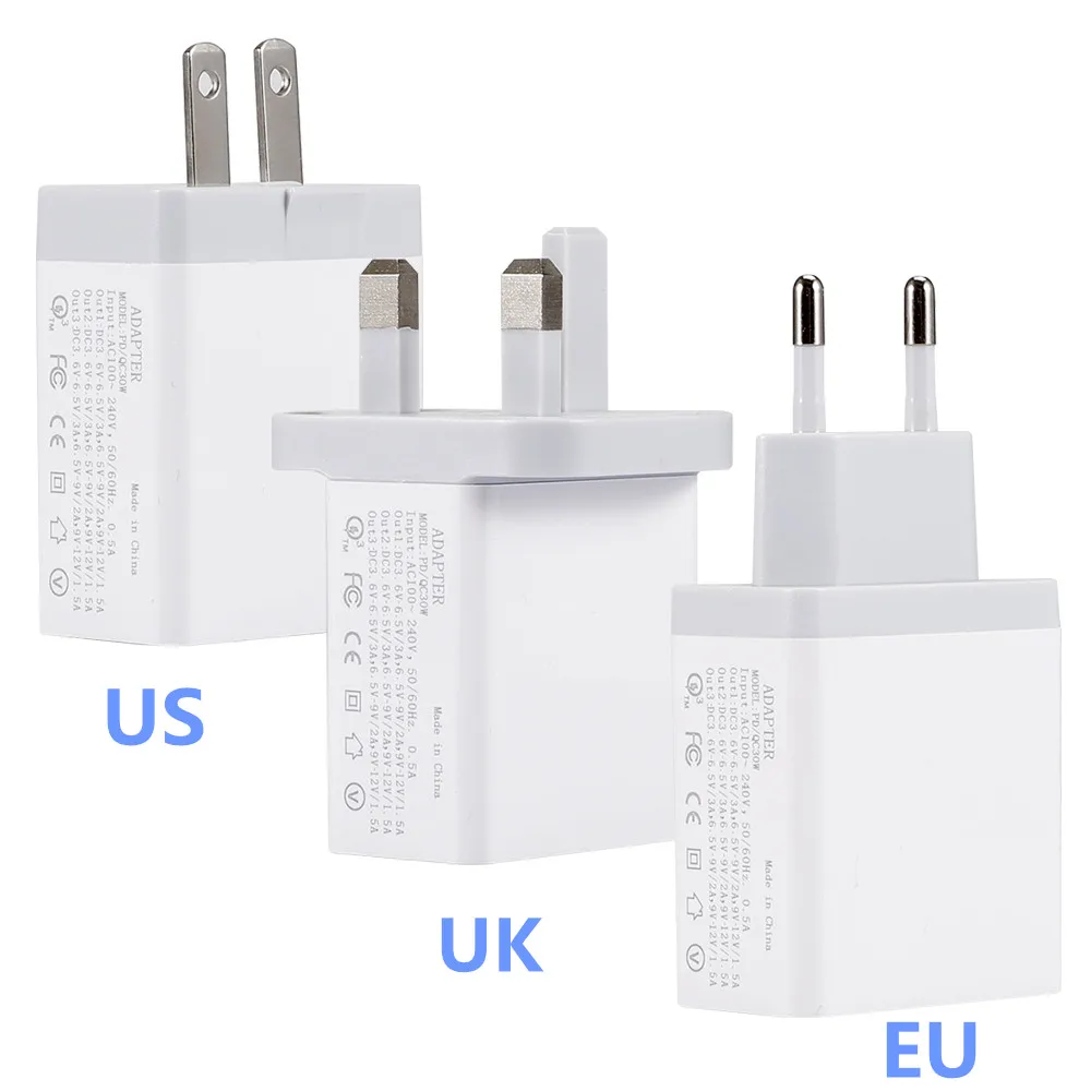 30W Charger 18W PD Charge Port For MacBook Air Pro 5V 2.4A Qc 3.0 Quick Charger For Samsung Huawei Xiaomi Android Phone Charger