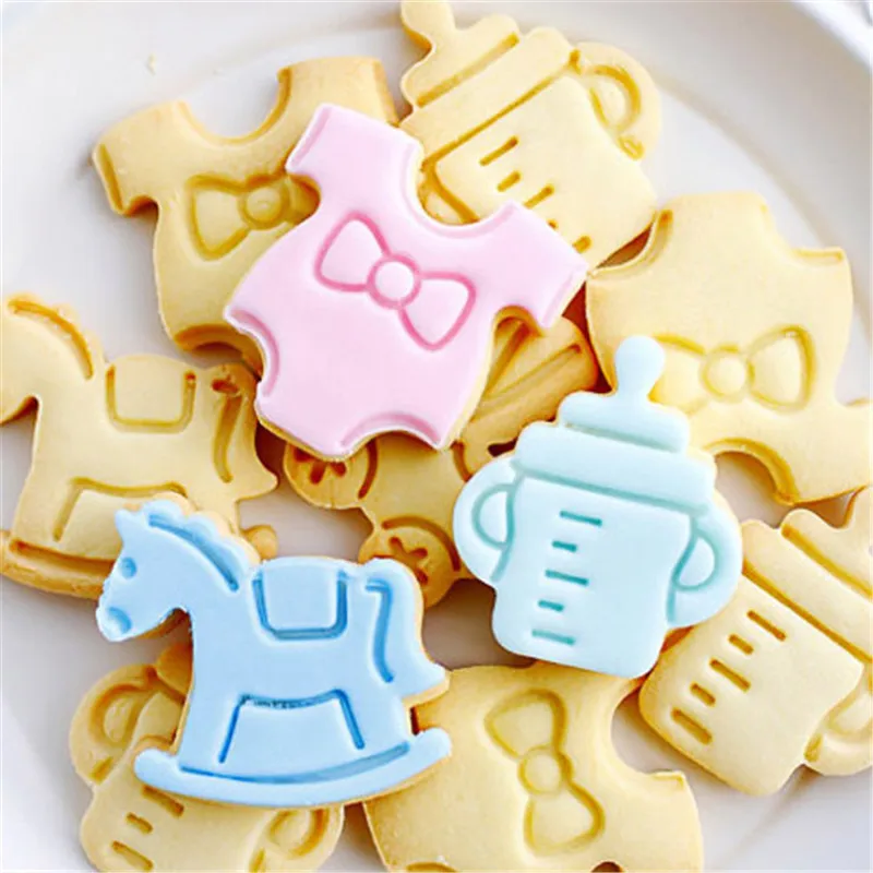 4Pcs/set Baby Type Plastic Baking Mold Kitchen Pastry Plunger 3D Fondant Biscuit Cookie Cutter Cake Decorating Tools