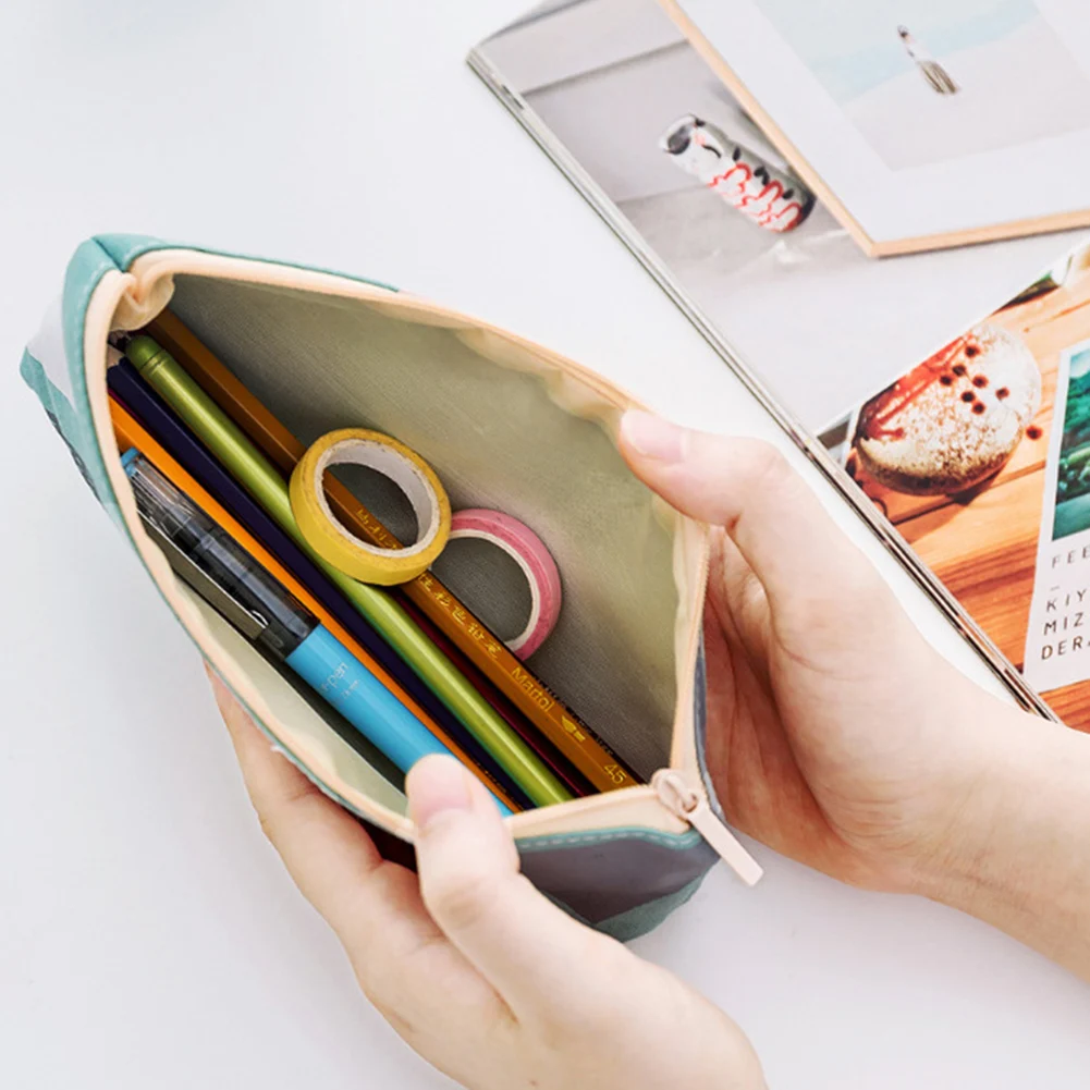 Durable Soft Lightweight Geometric English Letter Canvas Large capacity Pen Bag Pencil Case Stationery Storage Pouch