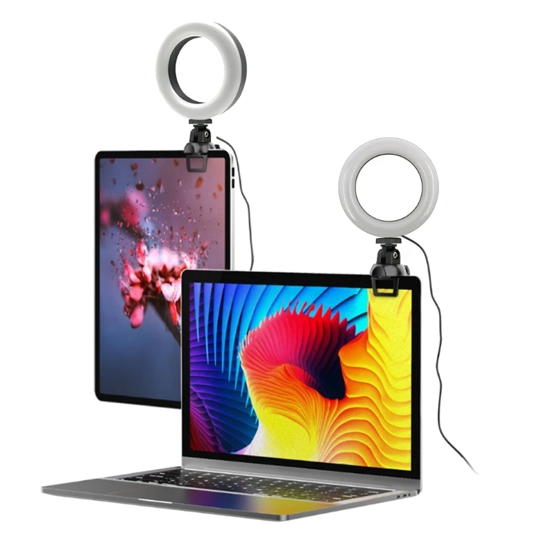 4.5 인치 LED 링 라이트 노트북 태블릿 채우기 라이트 조정 가능한 색상 온도 3200-5600K 56 LED 비즈 화상 회의 Beau