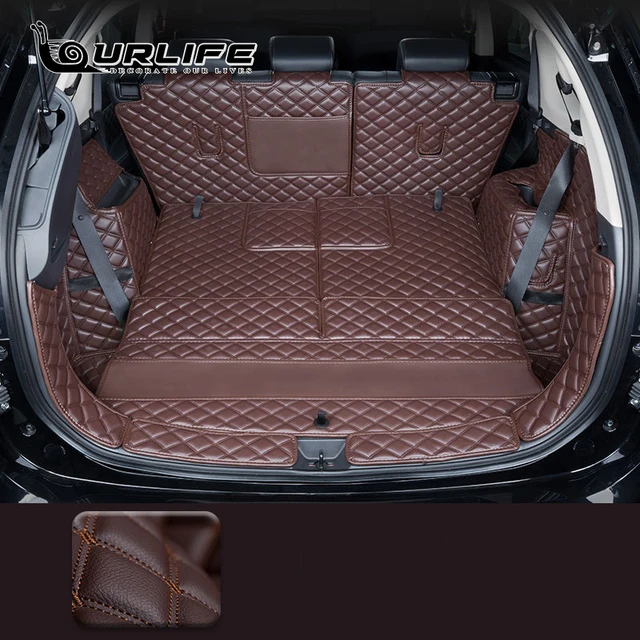 Leather For Mitsubishi Outlander 4WD 2WD 2013 2014 2015 2016 2017 2018 2019 2020 2021 Trunk mat mats Rug Carpet Accessories 7 Seats Brwon B