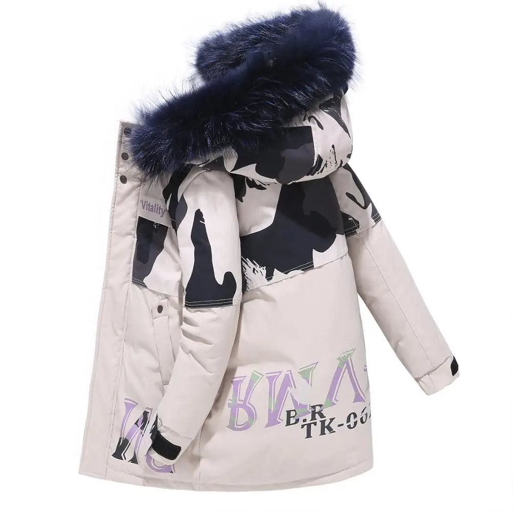 

KIDS -30 Degrees 2019 Boys Winter Jacket Hooded Fur Collar Warm Long Teenagers Coat 6-16 Years Children's Down Jacket