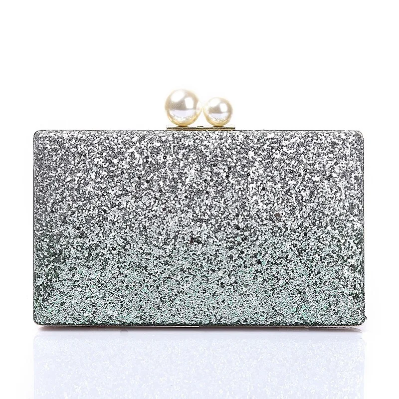 Shiny Gradient Wedding Bride Evening Box Bag Clutch Bag Fashion Sequined Luxury Pouch Party Handbags Women Small Purse Designer