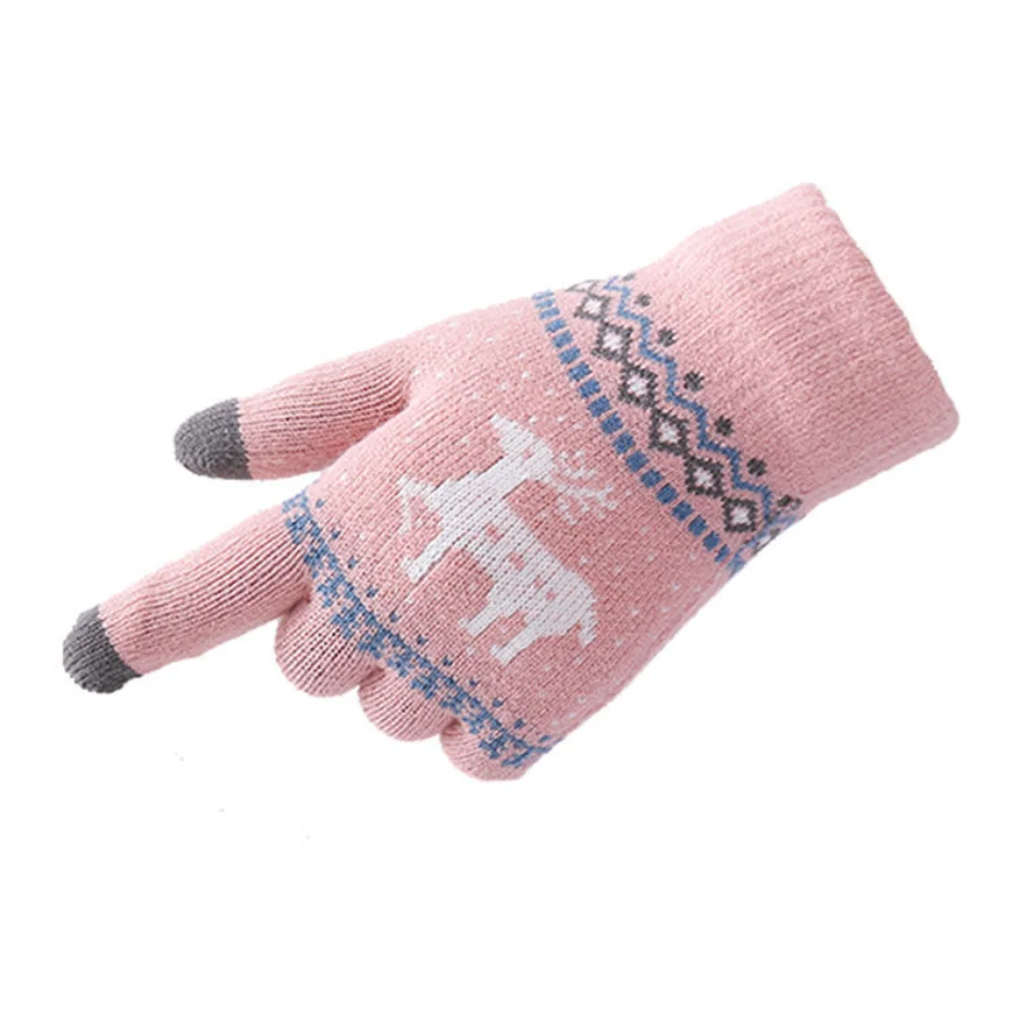 suit gloves Women's Cute Animal Deer and Snowflake Knitted Gloves Full Finger Winter Gloves Touch Screen Gloves Beautiful Christmas Gift mens dress gloves Gloves & Mittens