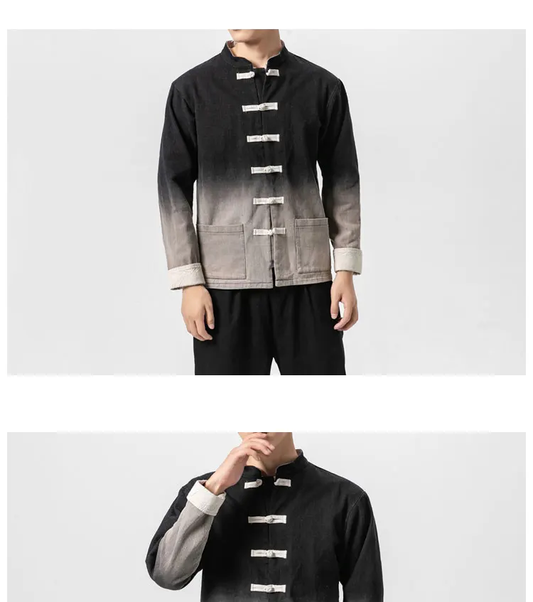 Sinicism Store, градиентные повседневные мужские куртки в китайском стиле, осень, винтажные мужские куртки, модные однобортные мужские пальто 5XL