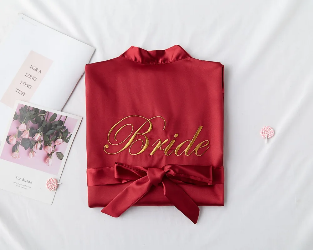 bride 1 Сексуальное повседневное Короткое женское кимоно платье Lettle вышивка невесты свадебное платье для невесты удобные атласные шарфы ночное белье домашняя одежда - Цвет: bride 1