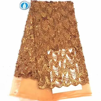 

Hot sale orange 3D sequin embroidery French tulle lace skirt fabric, cheap tulle lace fabric FFD-1111