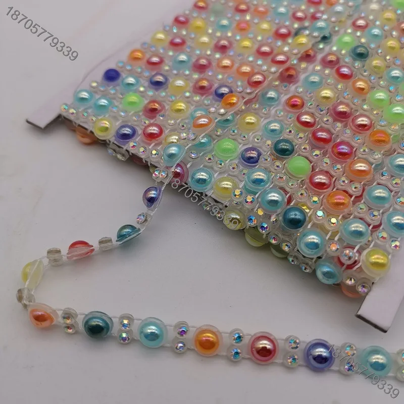 Rhinestone Trimmings TABA&reg; Rhinestone Trimmings Banding SS10 AB Crystal 6mm Pearl rhinestone fabric trim plastic rhinestone chain Costume ribbon