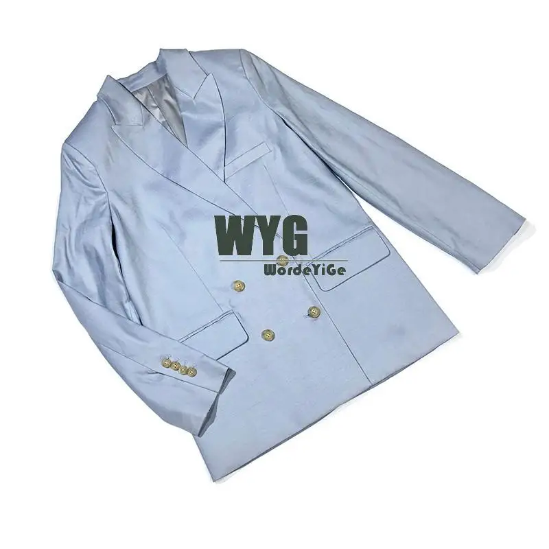 High Street Casual Long Blazer Pants 2020 Autumn New Arrival Top Quality Khaki Light Blue Long Sleeve Women Blazers Trousers