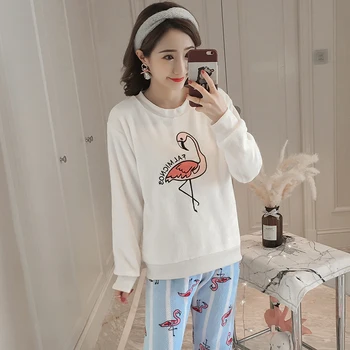 

2020 Winter Thick Warm Flannel Pajama Sets For Women Long Sleeve Coral Velvet Pyjama Pijama Girls Cartoon Homewear Home Clothing