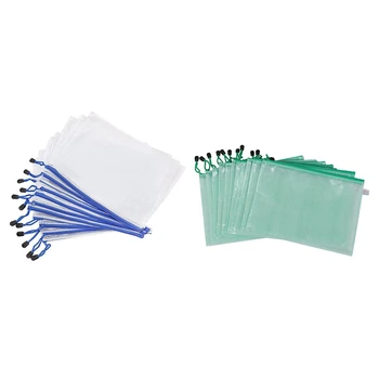 

24 Pcs A4 Paper Gridding Zipper Closure Files Bags Folders A4 File Document Folders Bags with Zipper-Green & Blue