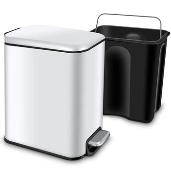 

Rectangular Trash Can with Lid Soft Close and Removable Inner Wastebasket, Small Trash Can for Bathroom Bedroom Offic