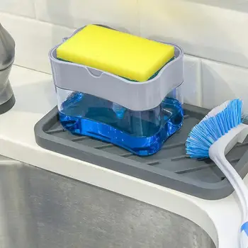 

2-in-1 Sponge Rack Soap Dispenser 13 Ounces Soap Pump Scrubbing Liquid Detergent Box Household Kitchen Cleaning Accessories