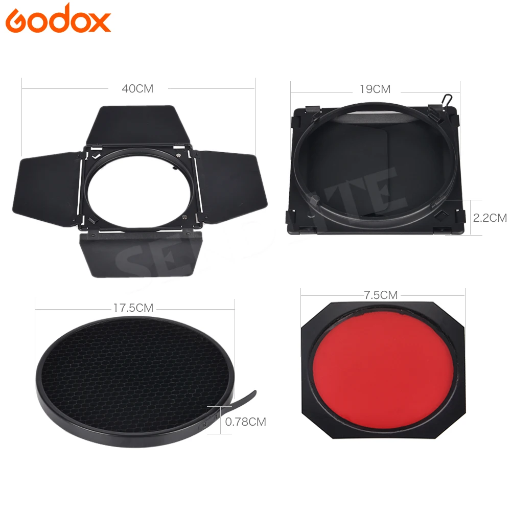 Godox BD-04 дверь сарая+ сотовая сетка+ 4 цвета фильтр для Bowen крепление Стандартный отражатель фотостудия Вспышки Аксессуары