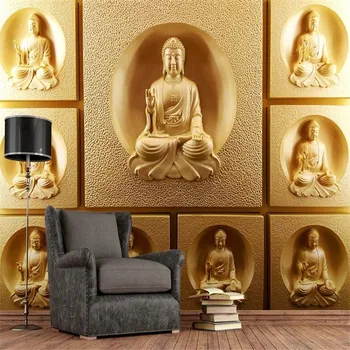 

milofi customized 3D wallpaper mural golden Buddha three-dimensional relief Buddha background wallpaper mural