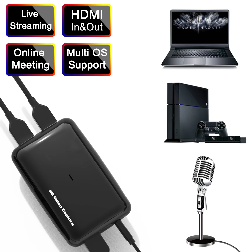 Y&H HD карта видеозахвата USB3.0 игровой рекордер с 4K HDMI вход/выход, Mic-In для комментарии, 1080P 60fps прямая потоковая карта захвата