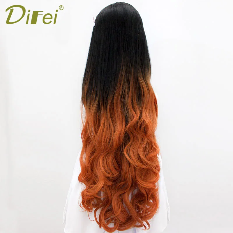 DIFEI 100 см длинный волнистый парик синтетические волосы Аниме косплей парик черный коричневый Омбре парики для черных женщин