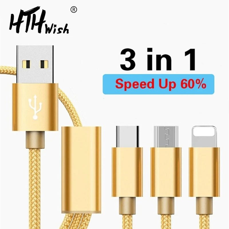 

3 in 1 Mobile Phone Cable for Lightning Micro USB Type C 1m Cable for Samsung Apple iPhones SONY Blackberry Motorola LG adapter