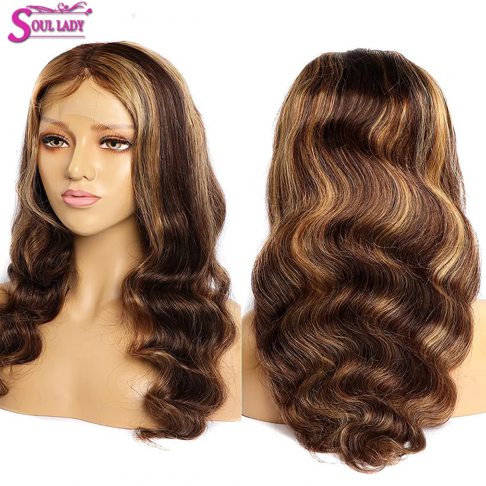 Ombre Colored Body Wave Lace Front Wig For Women Highlight Wig Human Hair Brazilian 13X4 Body Wave Wig Remy 4X4 Hd Lace Closure