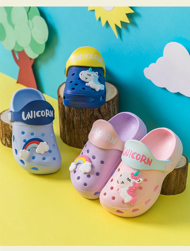 Suihyung Unicorn Kids Cave Shoes Summer Non-slip Boys Girls Two-wears Beach Swimming Slippers Toddler Children Non-slip Sandals