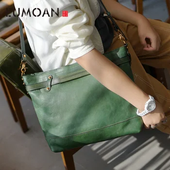 

EUMOAN Handmade vintage shoulder bag, women's leather handbag, cowhide simple stiletto bag