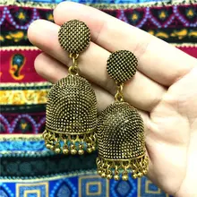 Индийский jhumka женские серьги древнее золото Племенной преувеличенный мозаичный узор непальская тяжелая промышленность feamle ювелирные изделия bijuteria