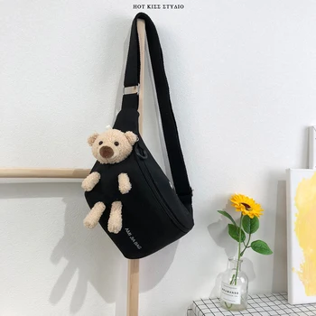 

2020 Student ins canvas crossbody chest bag new hot sale popular cute bear waist bags for kids