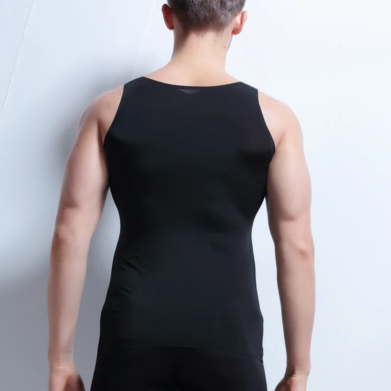 Mens Undershirts Ultra-thin Ice Silk Slip Sleeveless Top Tees Gay Transparent Tank Top Unterhemd Herren Sexy Shirts Male