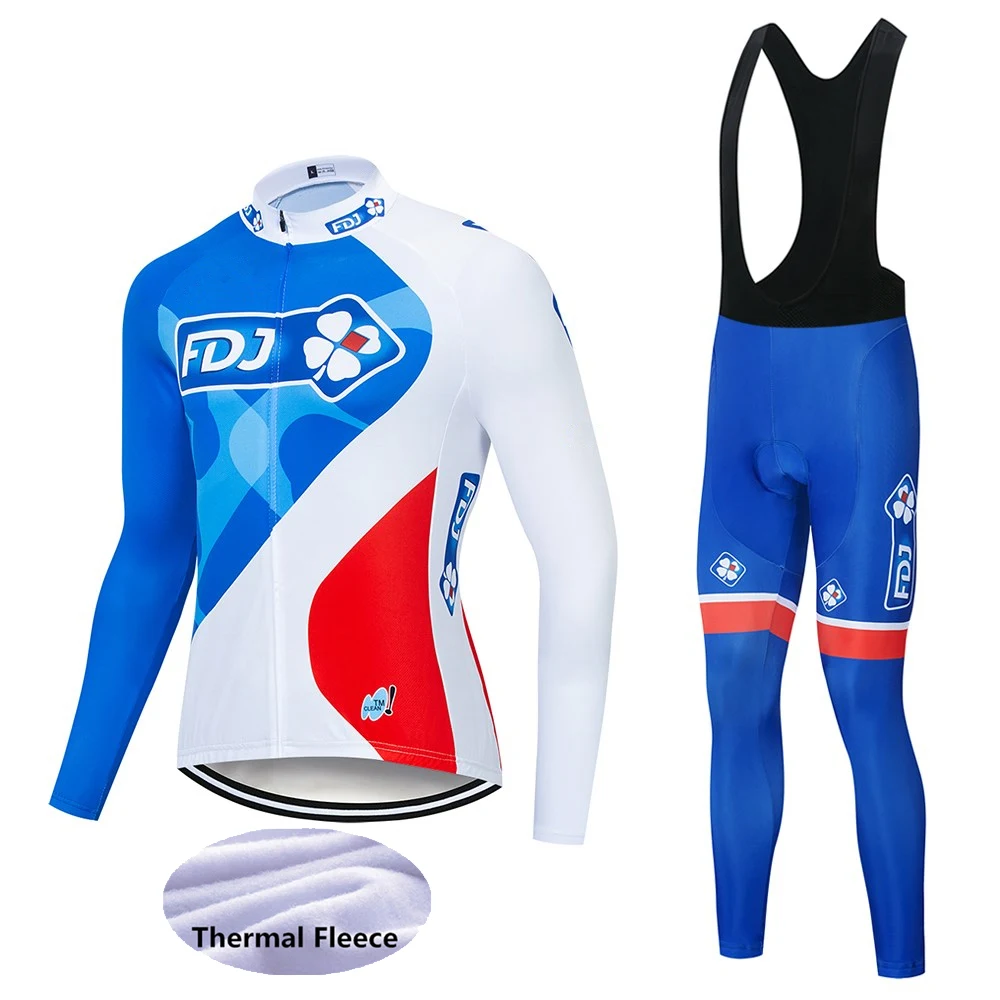 Cycling suit Новая команда FDJ Велоспорт Джерси Набор Франция велосипедная одежда мужская Ropa Ciclismo зимняя теплая флисовая велосипедная Одежда для велоспорта - Цвет: Cycling suit