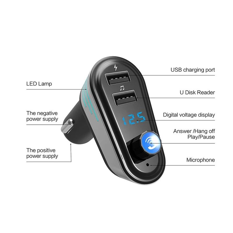 FM Bluetooth передатчик Автомобильный mp3 плеер беспроводной радио адаптер Bluetooth 4,2 приемник автомобильный комплект, универсальное автомобильное зарядное устройство, 2 USB порта