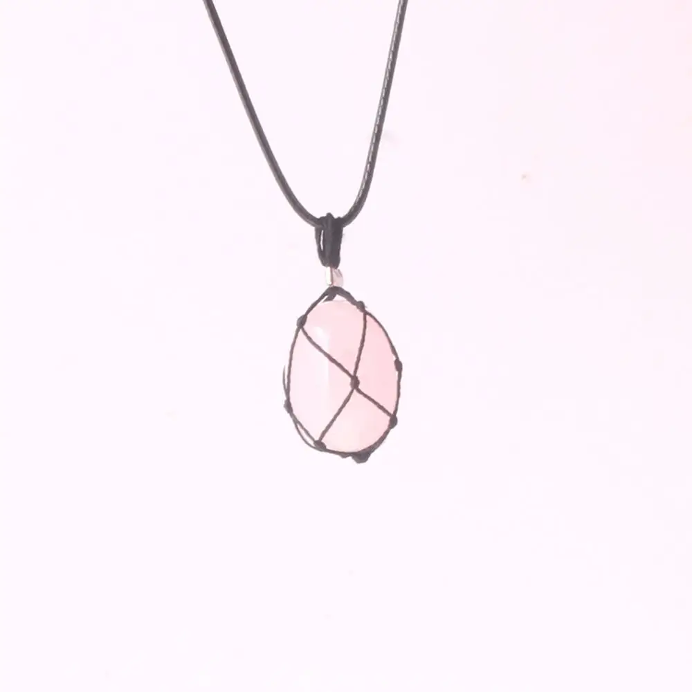 

6PCS Women Natural Stone Rose Quartzs Hand Knotted Fish Netted Dreamcatcher Indians Amulets Pendants Charms Jewelry Making Free