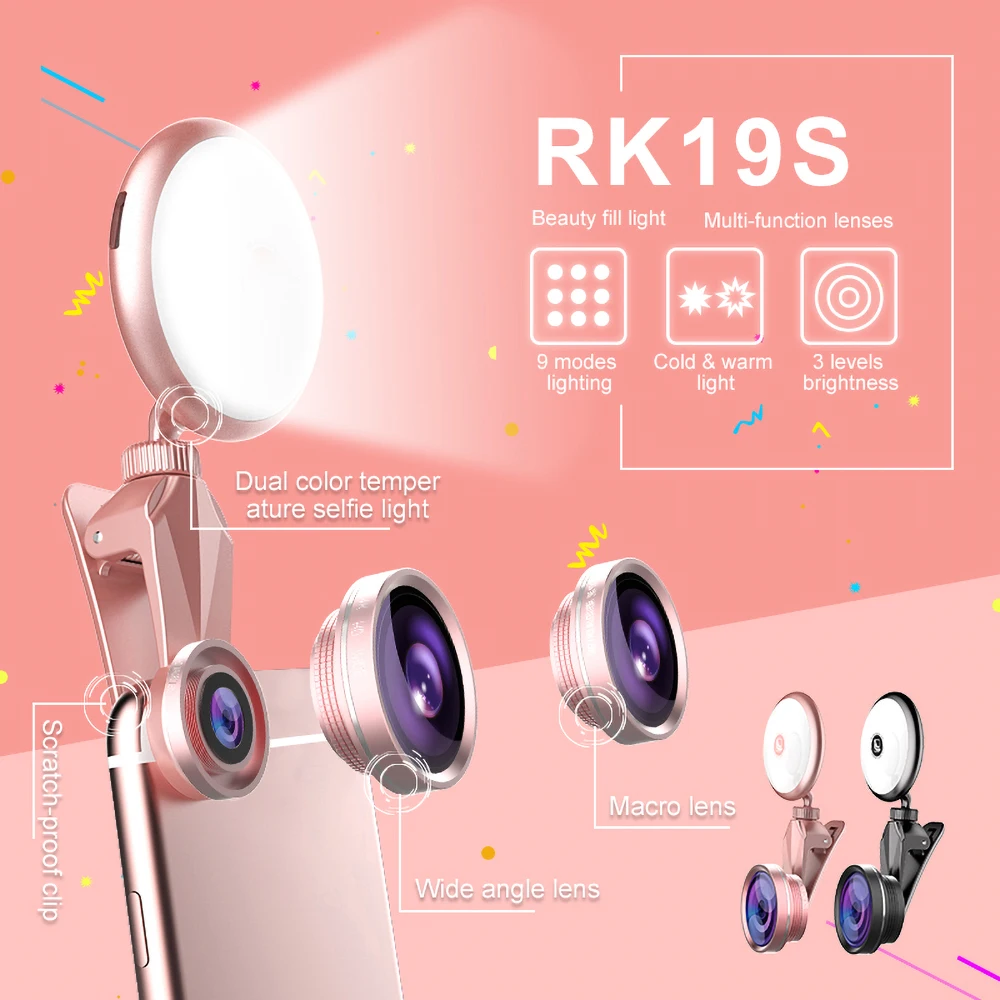 

Kebidu Universal Selfie Ring Light with HD Fisheye Wide Angle Macro Lens Flash Led Camera Phone Photography for iPhone Samsung