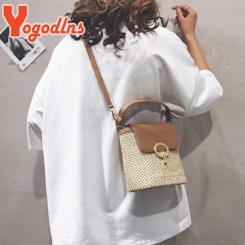 Handmade Small Straw Bucket Bags For Women Summer Crossbody Bags Lady Travel Handbags Female Shoulder Bag Purse bolsa