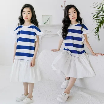

Fashion 2020 Summer Girls Long Dress Kids Cotton Striped Patchwork Ruffle Dresses Loose Children Clothing Teen Girls vestidos