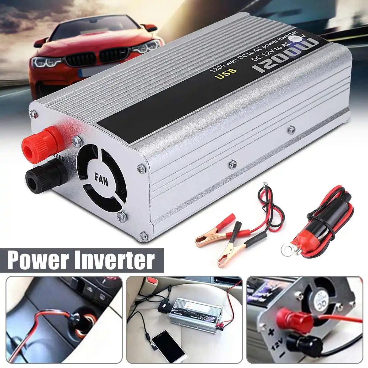 

Inverter DC 12V To AC 110V 1200W Car Truck Power Inverter Charger Converter Sine Wave